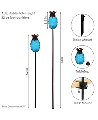 Outdoor Adjustable Height 3-in-1 Glass Tropical Pineapple Torches with Connected Snuffs and Metal Poles - 2pk