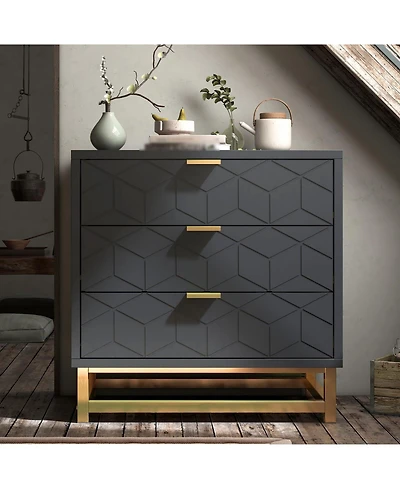 3 Drawer Dresser for Bedroom, Wood Chest of Drawers with Metal Legs, Modern Storage Dresser Chest Cabinet Organizer, Large Dresser for Hallway