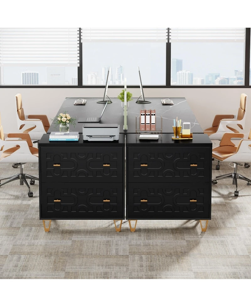 Tribesigns 2-Drawer Lateral File Cabinet, Modern White Filing Large Storage Cabinet Printer Stand for Home Office, and Gold