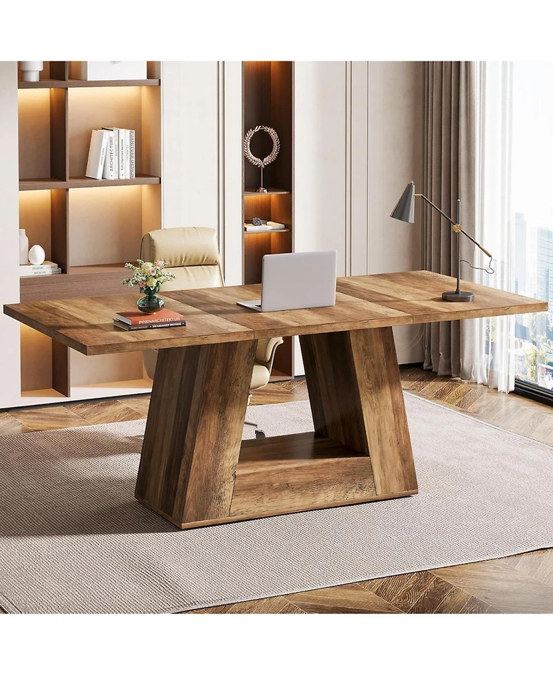 Tribesigns Modern Computer Desk, 63-Inch Large Office Simple Style Executive Desk Study Table with Sturdy Base, Wooden Faux Marble Writing