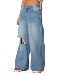 Edikted Womens Distressed Low Rise Baggy Jeans