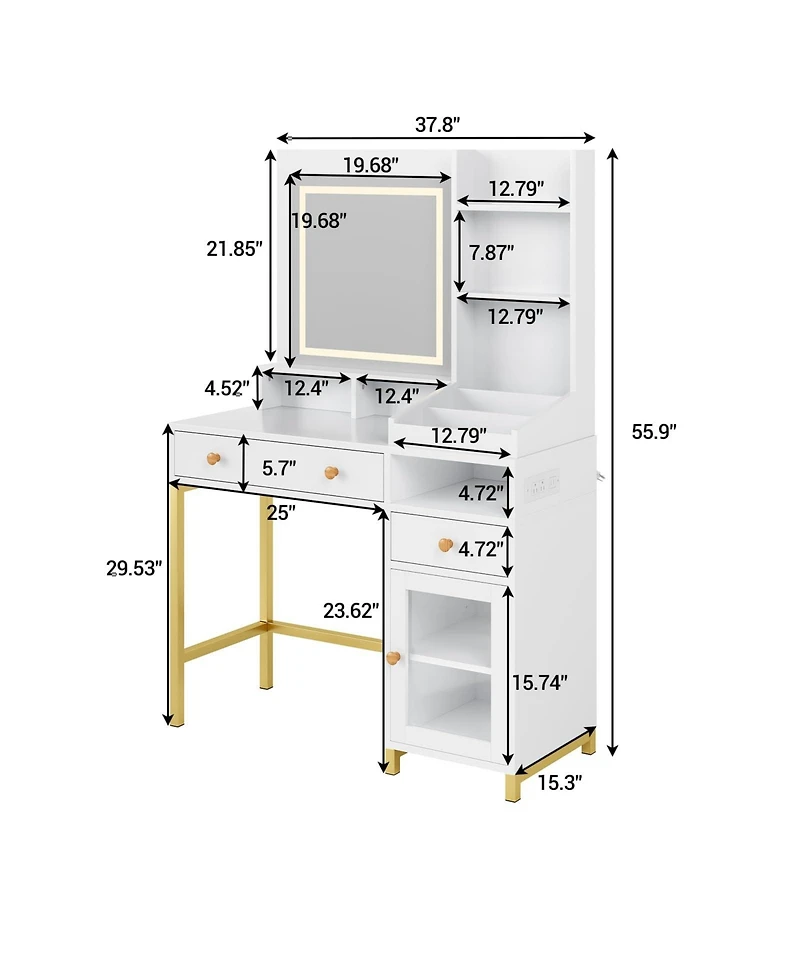 gaomon Vanity Desk with Mirror & 3 Color Led Lighted