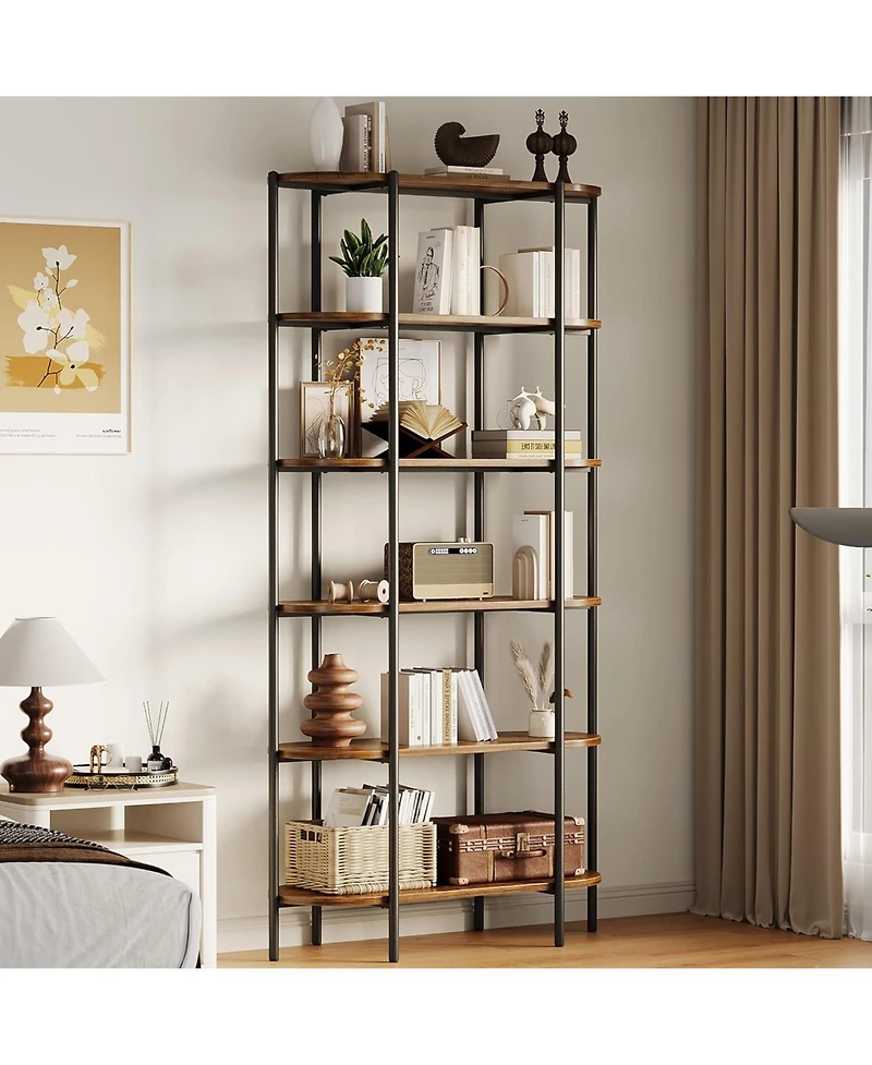 gaomon Bookshelf 6 Tier Tall Bookcase Industrial Bookshelves Oval Vintage Bookshelf
