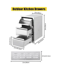 gaomon Outdoor Kitchen Drawers, Stainless Steel Flush Mount Triple Bbq Storage Drawers, 15.7W x 17.7D x 21.6H Inches Built-In Access Drawers with Vent