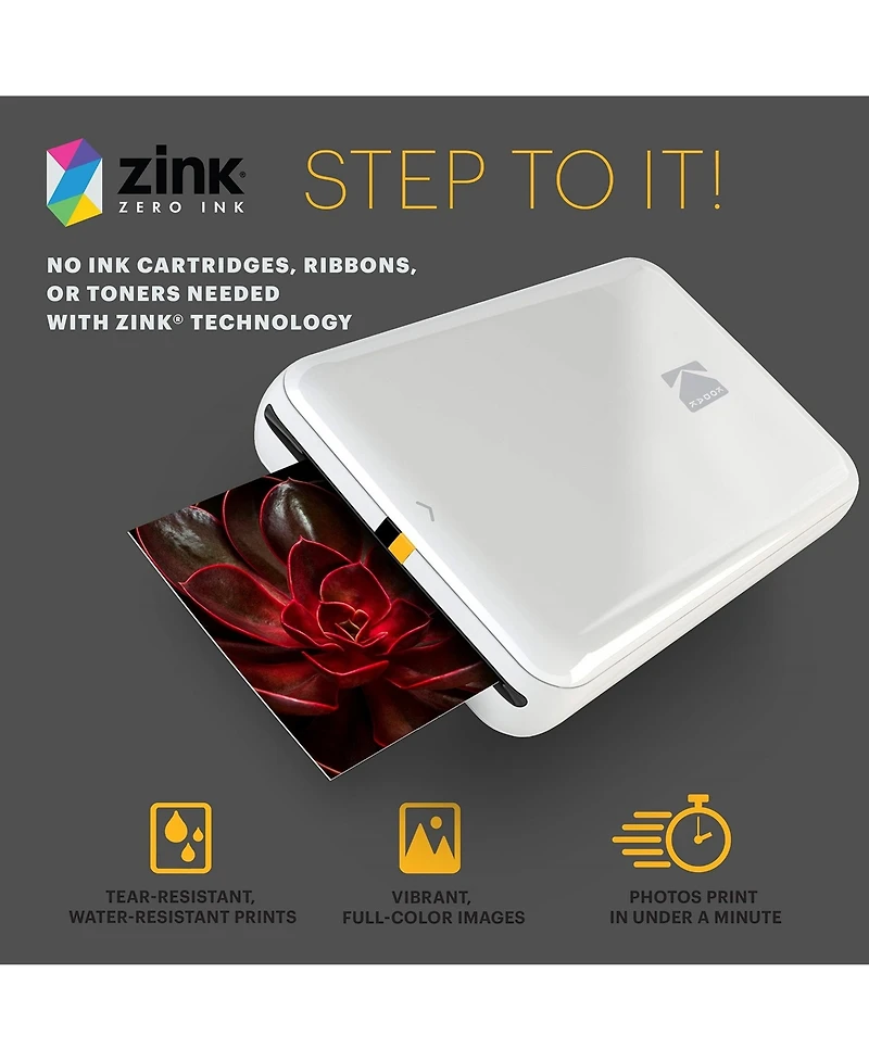 Kodak Step Mobile Instant Photo Printer 2x3", & Zink Photo Paper (75 Sheets) Bundle