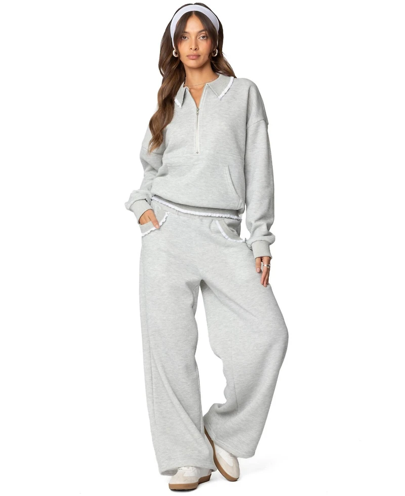 Edikted Womens Ashtin Ruffle Trim Sweatpants