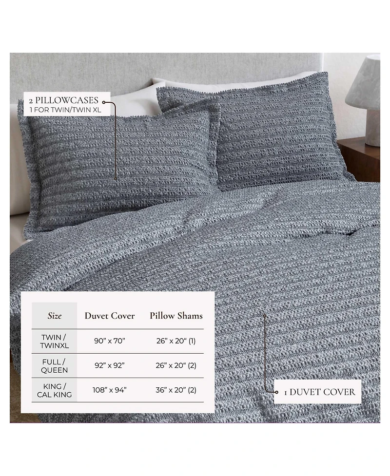 Linery & Co. 100% Cotton Reversible Honeycomb Waffle / Percale Duvet Cover Set