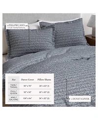 Linery & Co. 100% Cotton Reversible Honeycomb Waffle / Percale Duvet Cover Set