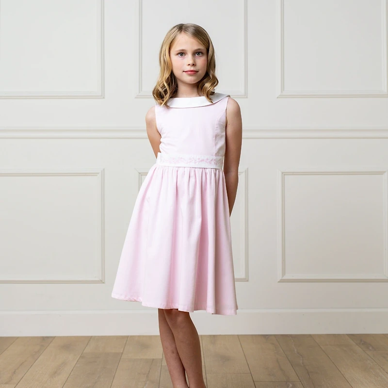 Hope & Henry Big Girls Heirloom Round Collar Sateen Party Dress with Embroidered Sash