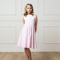 Hope & Henry Big Girls Heirloom Round Collar Sateen Party Dress with Embroidered Sash