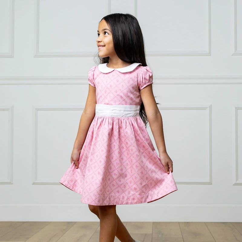 Hope & Henry Big Girls Short Sleeve Sateen Dress with Peter Pan Collar
