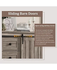 5 Drawer Dresser, Farmhouse Wooden Chest of Drawers with Sliding Barn Door, Adjustable Shelf, Tall Antique Dresser, Storge Cabinet for Bedroom