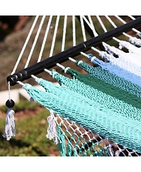 Heavy-Duty 2-Person Woven Polyester Style Hammock with Crocheted edges and Wooden Spreader Bars - 600 lb Weight Capacity