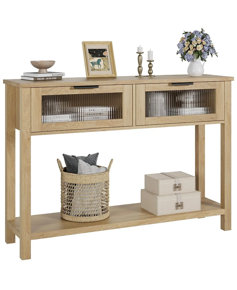 gaomon Entryway Table, Wood Console Table with 2 Glass Drawers