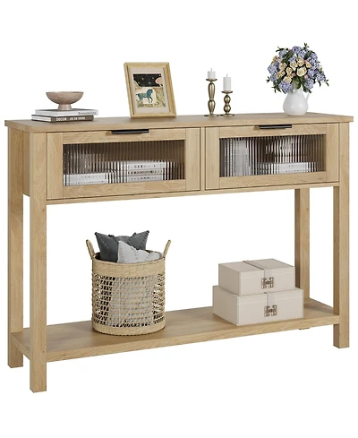 gaomon Entryway Table, Wood Console Table with 2 Glass Drawers