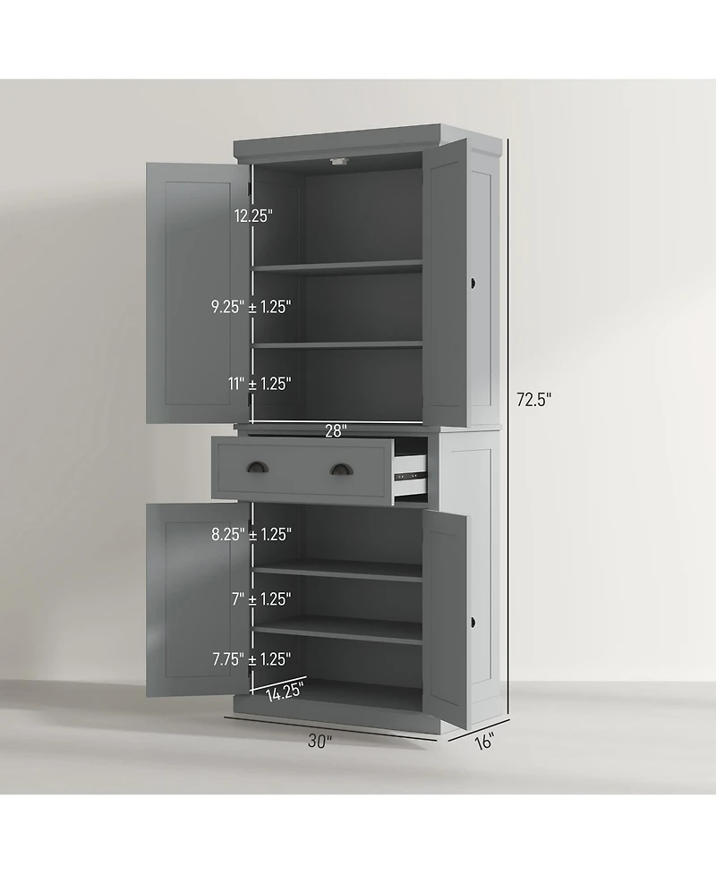 Homcom 72.5" Kitchen Pantry Cabinet with 4 Doors, Drawer