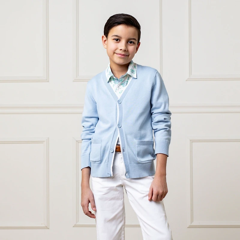 Hope & Henry Boys' Organic Long Sleeve Tipped Cardigan Sweater, Kids