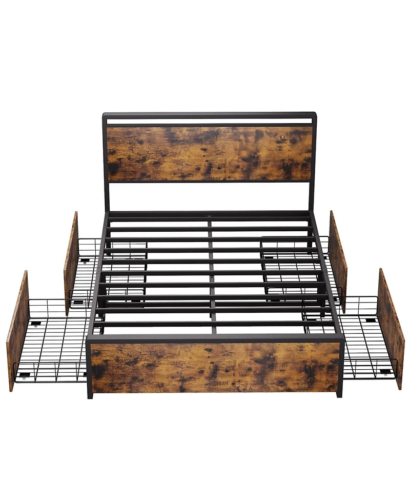 gaomon Full Bed Frame with 4 Storage Drawers and Headboard