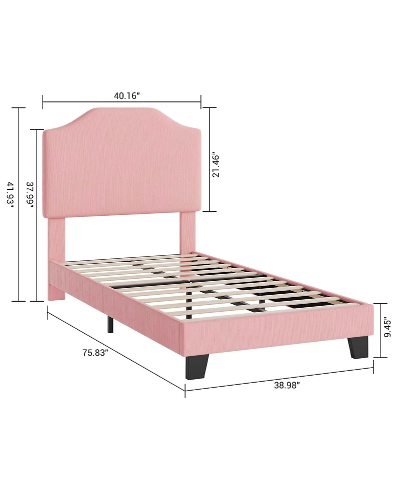 gaomon Twin Size Velvet Bed Frame, Corduroy Upholstered Twin Bed Frames Platform
