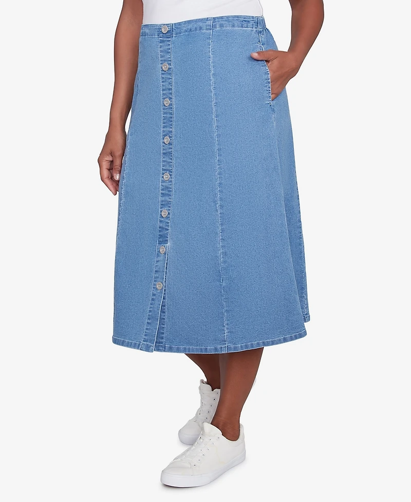 Alfred Dunner Women's Paneled Full Length Denim Skirt