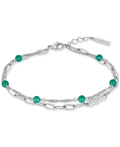 Lacoste Deva Black Onyx Stone Bead Crocodile Charm Bracelet
