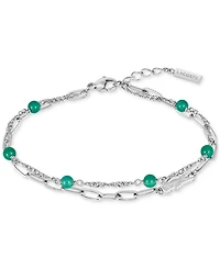 Lacoste Deva Black Onyx Stone Bead Crocodile Charm Bracelet