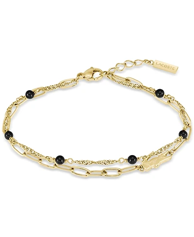Lacoste Deva Black Onyx Stone Bead Crocodile Charm Bracelet