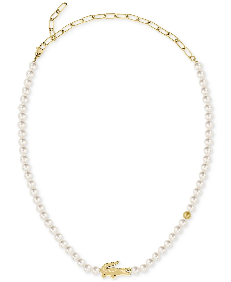 Lacoste Gold-Tone Matchpoint Imitaion Pearl Strand Necklace, 16-1/3" + 2-1/2" extender