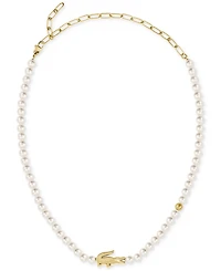 Lacoste Gold-Tone Matchpoint Imitaion Pearl Strand Necklace, 16-1/3" + 2-1/2" extender