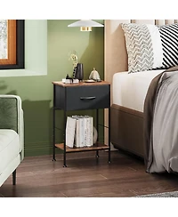 Wlive Nightstand Set of 2 End Table with Fabric Storage Drawer and Open Wood Shelf Bedside Furniture Steel Frame Side for Bedroom Dorm