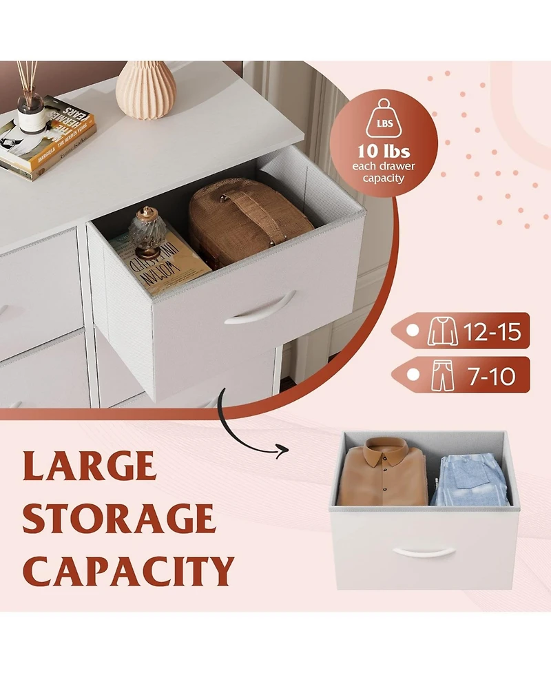Wlive 10-Drawer Dresser Fabric Storage Tower for Bedroom Hallway Closets Tall Chest Organizer Unit with Textured Print Fabric Bins Steel Frame Wood To