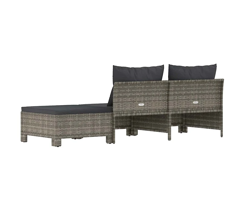 vidaXL 3 Piece Patio Lounge Set with Cushions Gray Poly Rattan