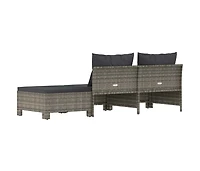 vidaXL 3 Piece Patio Lounge Set with Cushions Gray Poly Rattan