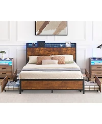gaomon Queen Size Bed Frame with Led Lights and Usb Charging Ports Headboard