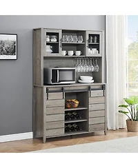 gaomon 70'' Tall Farmhouse Coffee Bar Cabinet, Kitchen Hutch Storage with Sliding Barn Door, Kitchen Buffet with Wine Rack, Glass Holder, Wine Bar Cab