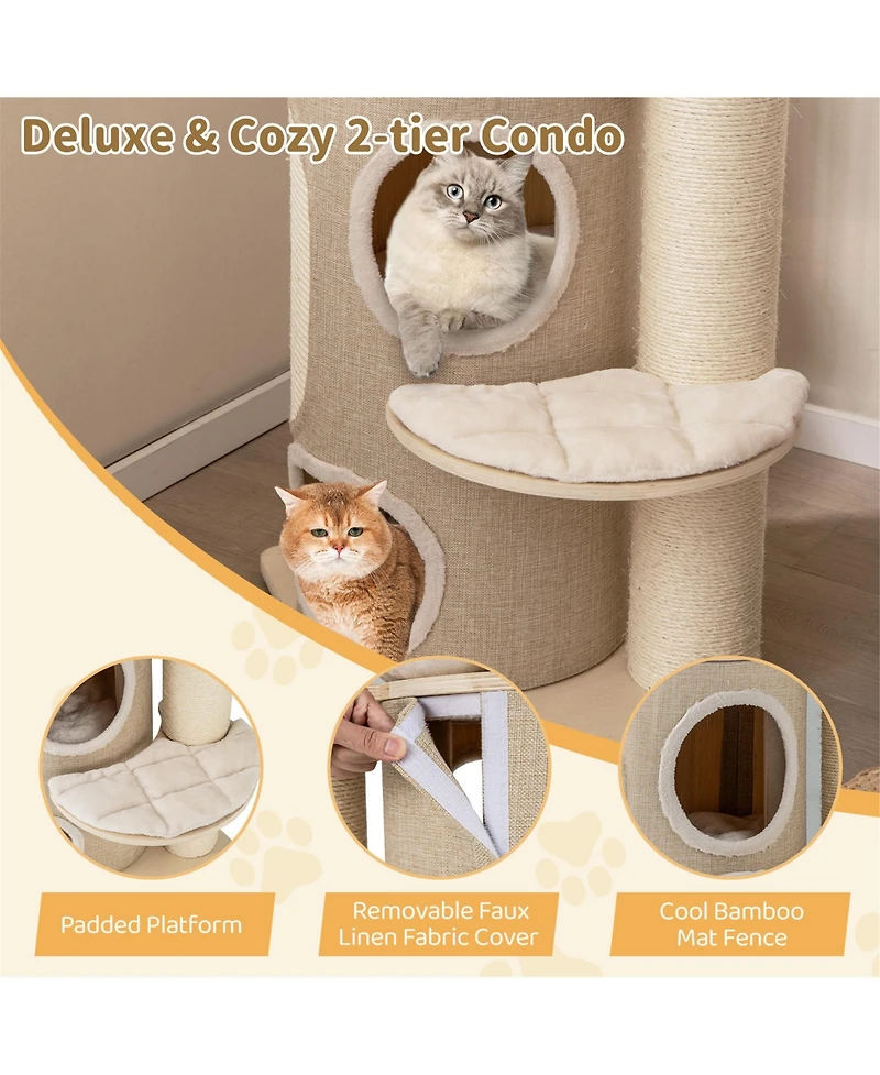 Gymax 61'' Cat Tree for Indoor Cats w/ 2-stoery Condo Top Perch Sisal Scratching Posts