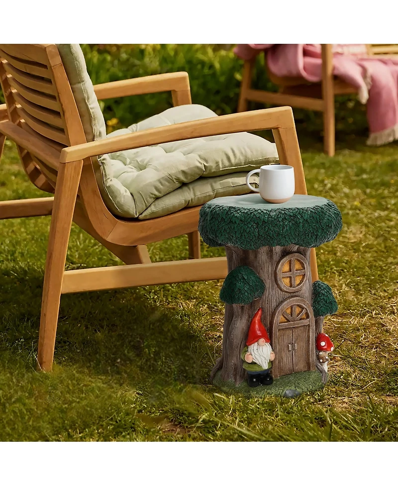 LuxenHome Gnome Tree Stump MgO Indoor and Outdoor Sculpture Side Table