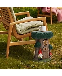 LuxenHome Gnome Tree Stump MgO Indoor and Outdoor Sculpture Side Table