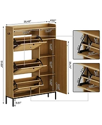 gaomon Shoe Cabinet, Natural Rattan Freestanding Shoe Organizer with 3 Flip-out Drawers and 4 Open Shelves Side Cabinet
