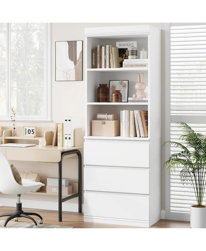 gaomon Bookcase with Drawers 70.27 Inches Tall Bookshelf Farmhouse Bookcases