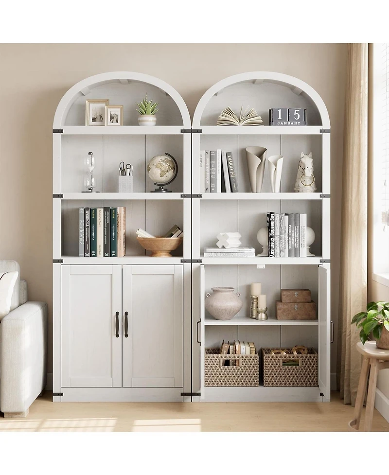 gaomon Bookcase with Doors Arched Bookshelf 71.65in Tall Bookcase Farmhouse Cabinet