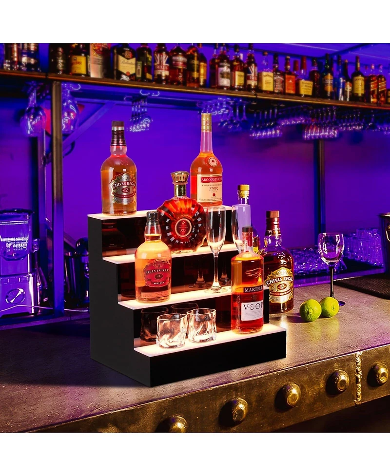 gaomon 16-Inch 4-Tier Led Wine Display Rack - Acrylic Wine Rack, Remote Control, App-Controlled, Modern Design, Home Bar Accessory