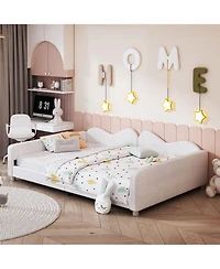 Upholstered Daybed, Sherpa Fabric Sofabed with Cloud-Shaped Backrest, No Box-spring Needed