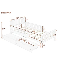 Wood Platform Bed with Guardrails on Both Sides and Two Storage Drawers