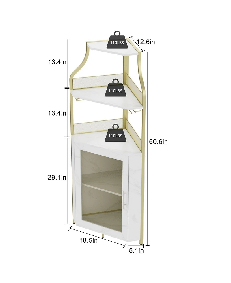 gaomon Corner Wine Bar Rack Cabinet with Detachable Wine Rack, Home Bar Cabinet with Barn Door and Adjustable Shelf