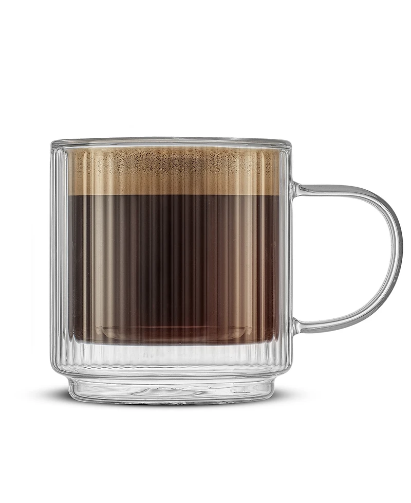 JoyJolt Haven Fluted Stackable Double Wall Glass Mugs, Set of 2