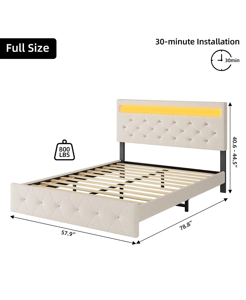 gaomon Full Size Bed Frame with Charging Station and Led Lights