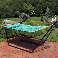 2-Person Quilted Printed Fabric Spreader Bar Hammock/Pillow with S Hooks and Hanging Chains - 450 lb Weight Capacity