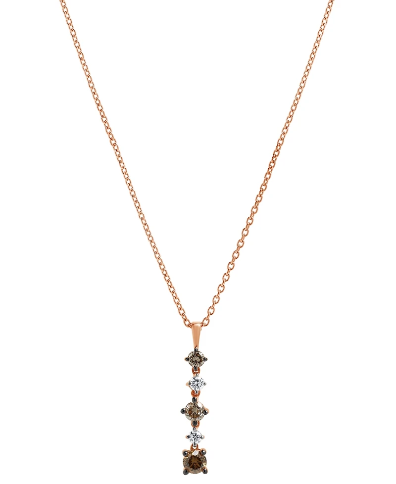 Brown & White Diamond Vertical Drop Pendant Necklace (1/2 ct. t.w.) in 14k Rose Gold, 16" + 2" extender