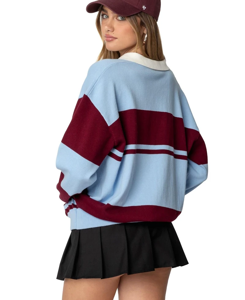 Edikted Women's Kian Striped Polo Sweater